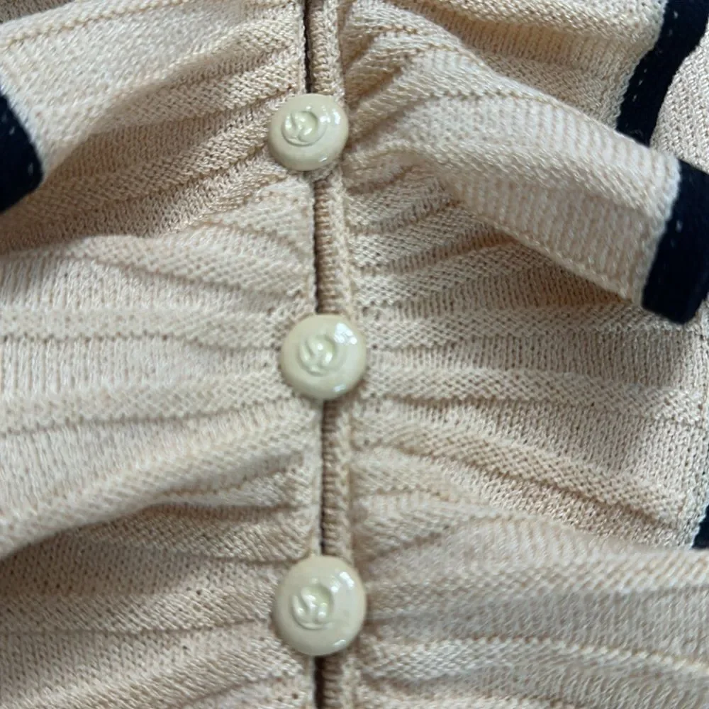 St John yellow black ruffle knit cardigan sweater 6_4